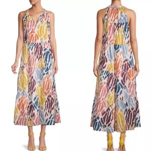 T Tahari Multi Color Cotton Tiered Long Midi Maxi Dress Medium C15